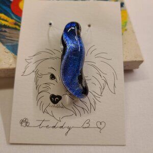 HAND BLOWN BLUE DICHROIC GLASS PENDANT